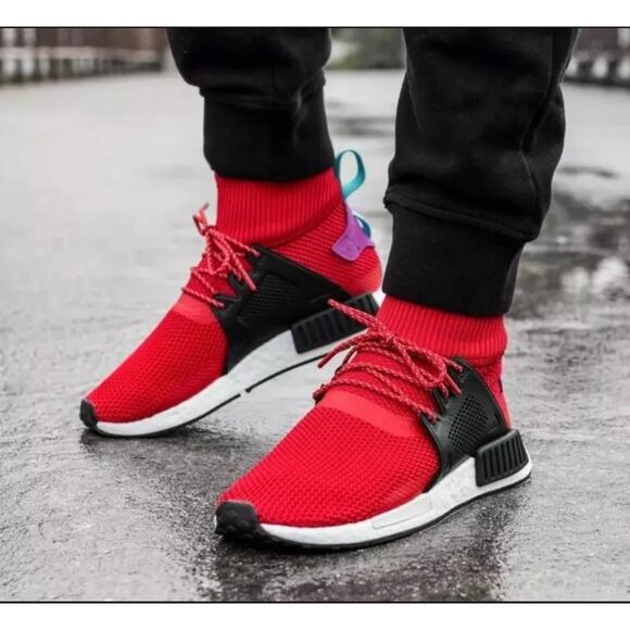 Adidas Men's NMD_XR1 Primeknit Sock Sneakers in Scarlet Red - Picture 1 of 15